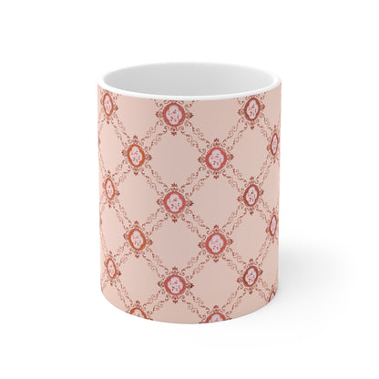 Rosa Keramik-Kaffeebecher mit viktorianischem Blumenmuster