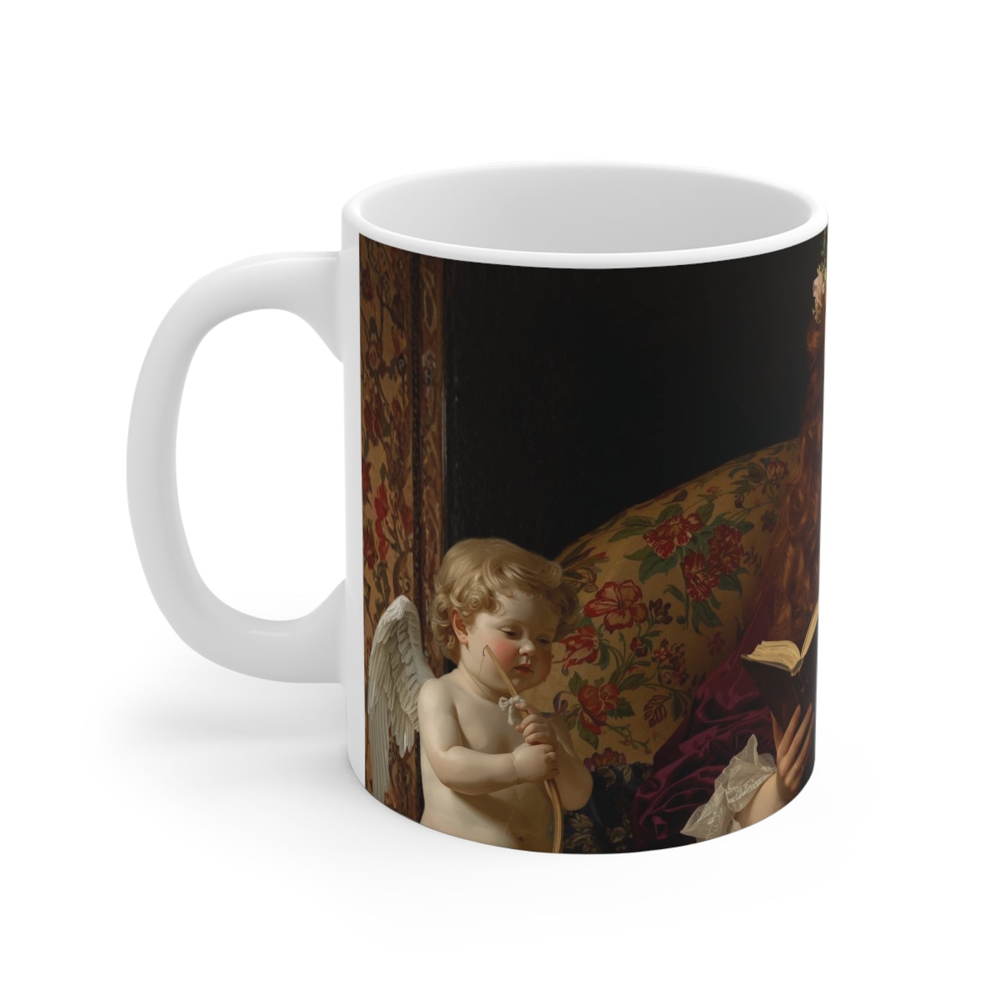 Valentine Mug with Angel on Floral Background