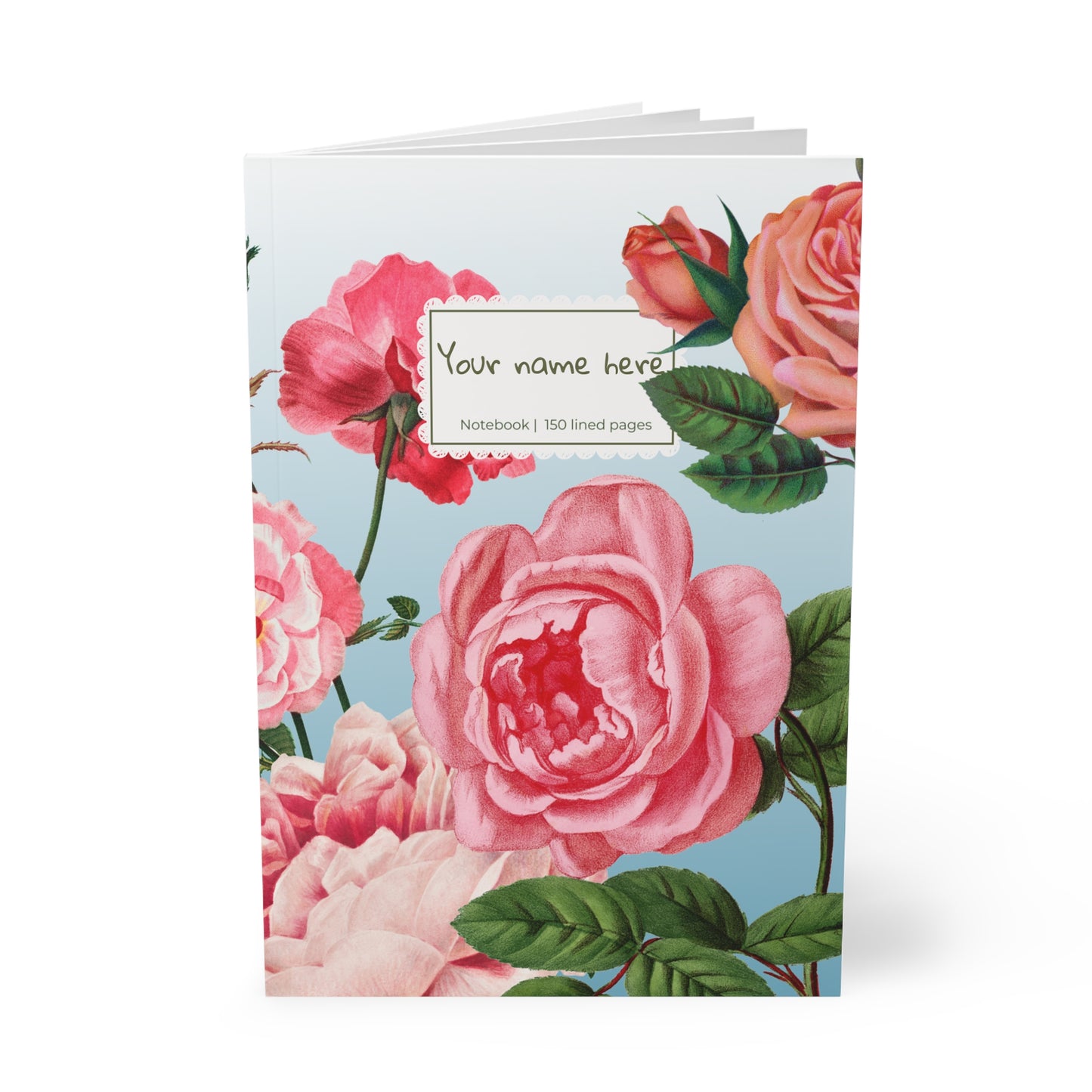 Vintage Rose Garden Notebook A5 Blue – Personalized Softcover Journal