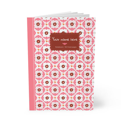 Softcover Notebook A5 Pink Bees & Floral Pattern — PERSONALIZED Decorative Journal