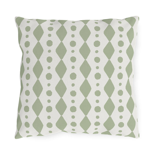 Coussin d'extérieur chic à pois et losanges vert pâle