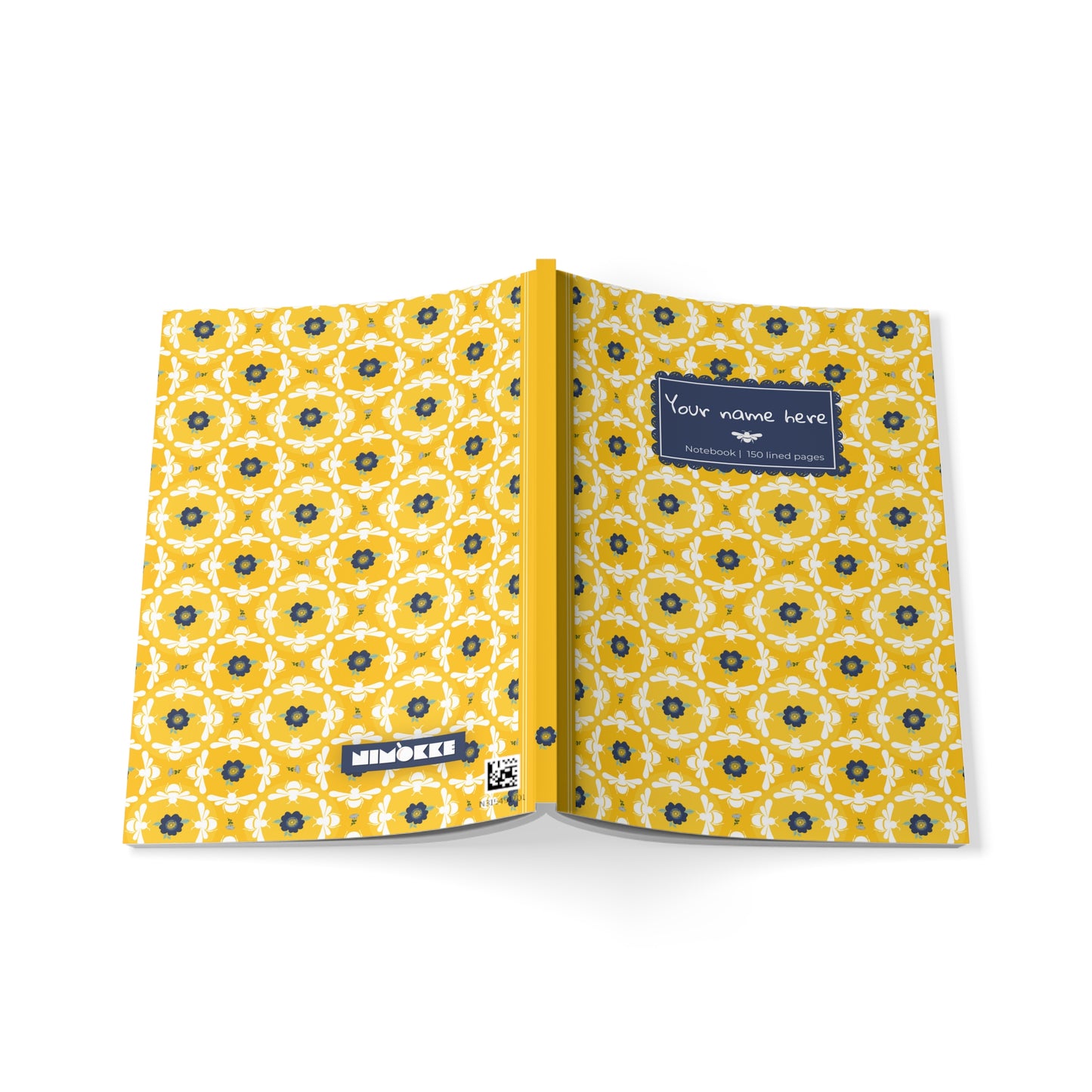 Softcover Notebook A5 White Bees & Floral Pattern — PERSONALIZED Decorative Journal