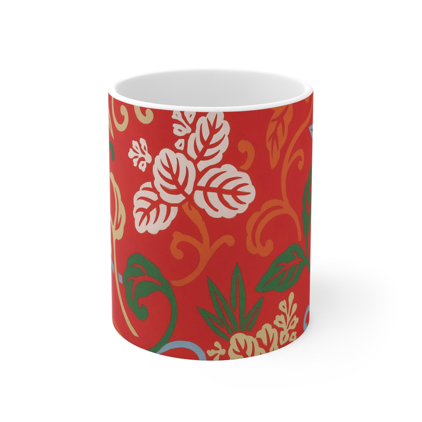 Rote Kaffeetasse aus Keramik mit traditionellem japanischen Muster