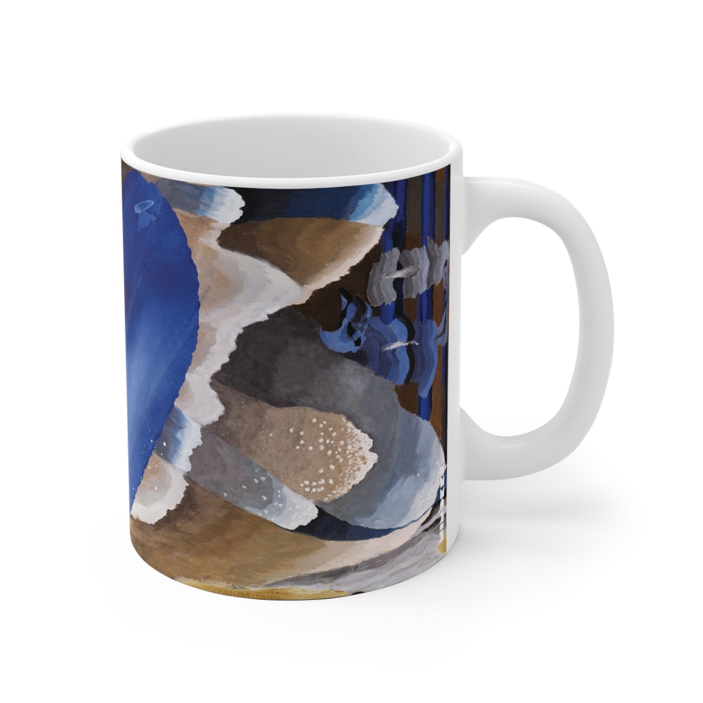 Valentine's Mug Blue Heart Abstract Design Right Handle