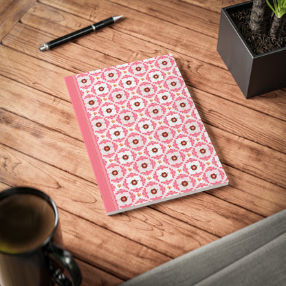 Softcover Notebook A5 Pink Bees & Floral Pattern | Decorative Lined Journal