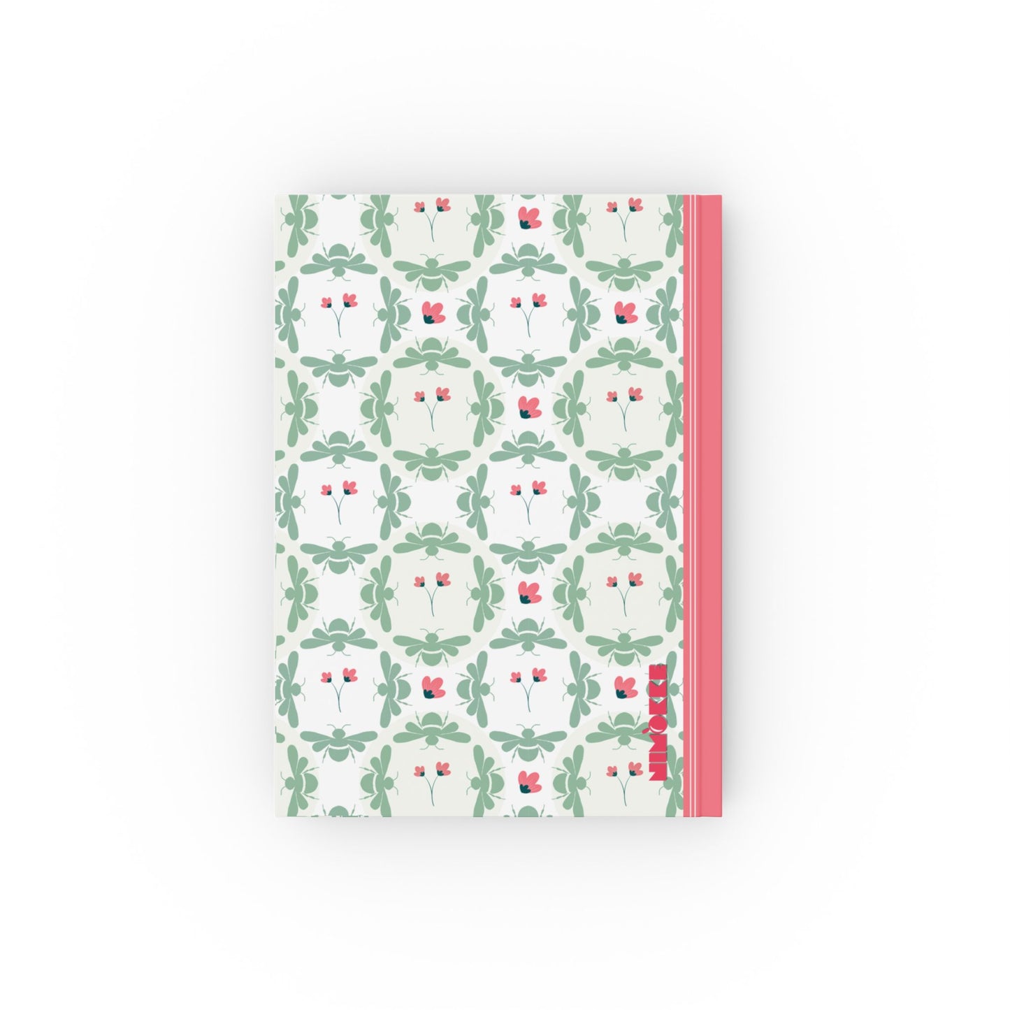 Stylish hardcover journal with pink flowers and bees design BACK