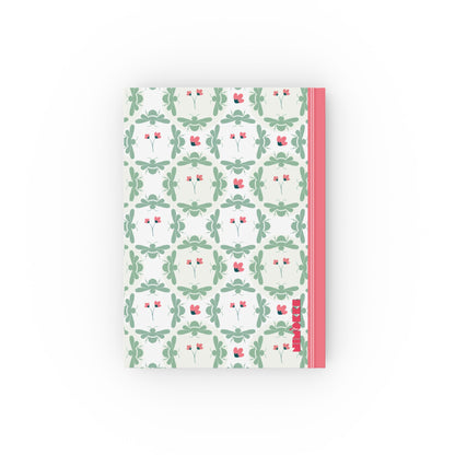 Stylish hardcover journal with pink flowers and bees design BACK