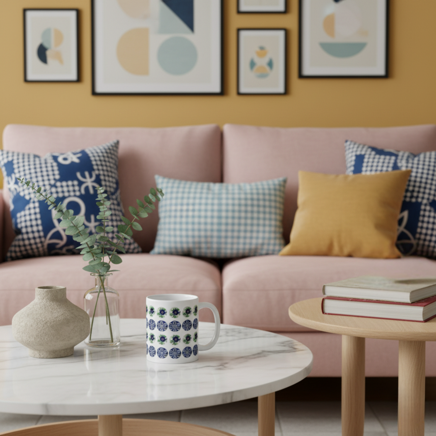 Blue Floral Polka Dots Ceramic Mug