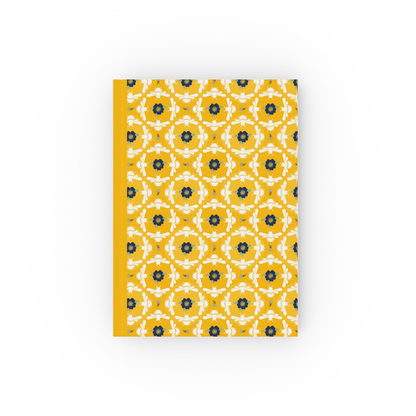 Hardcover Notebook White Bees and Floral Pattern - Ruled, Graph or Blank