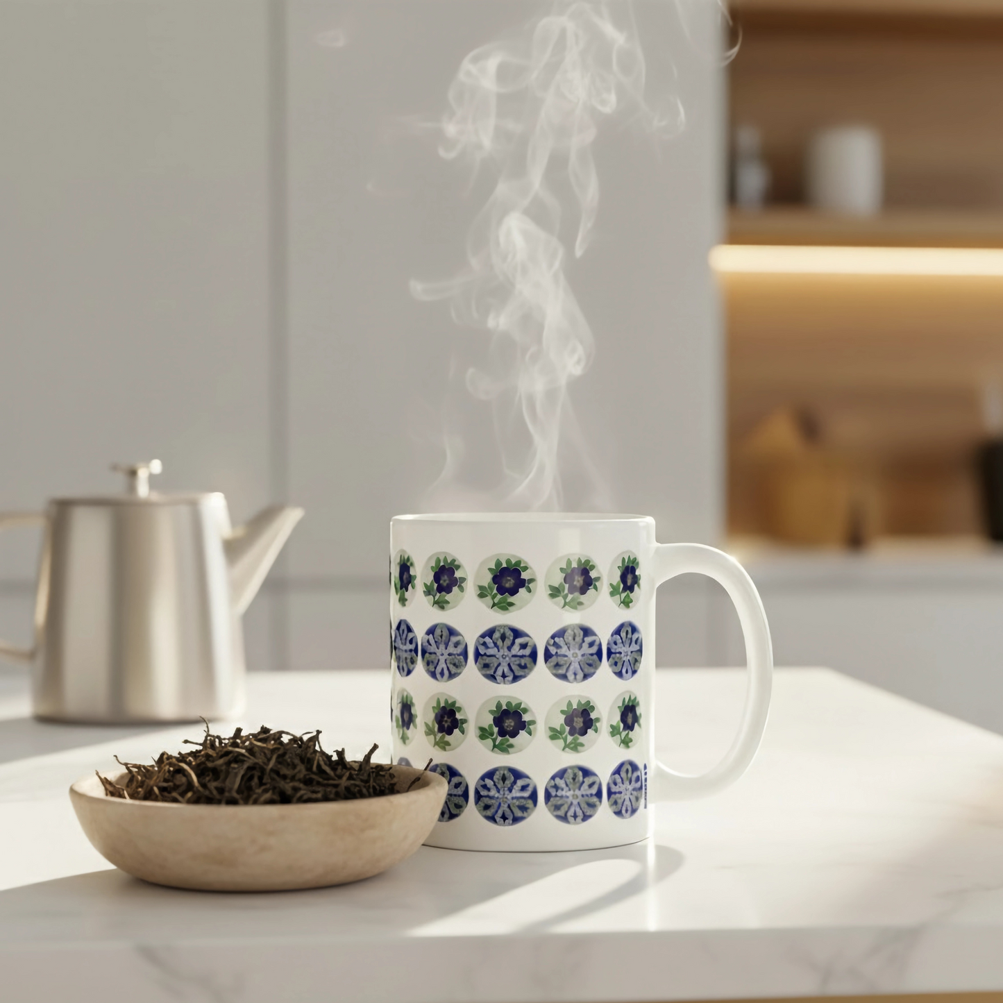 Blue Floral Polka Dots Ceramic Mug