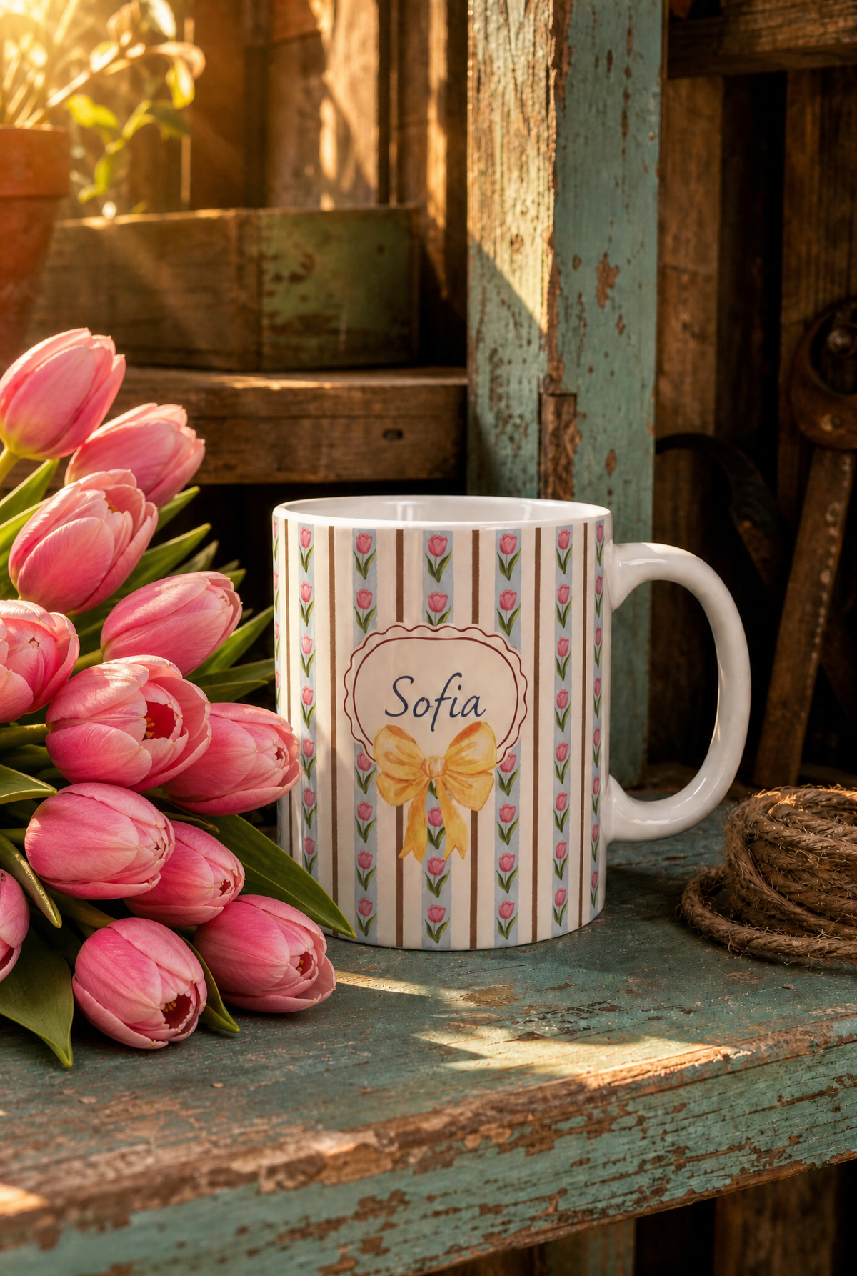 Personalized Little Tulips Mug 2 – Custom Name Coffee & Tea Cup, 11 oz Floral Ceramic Mug