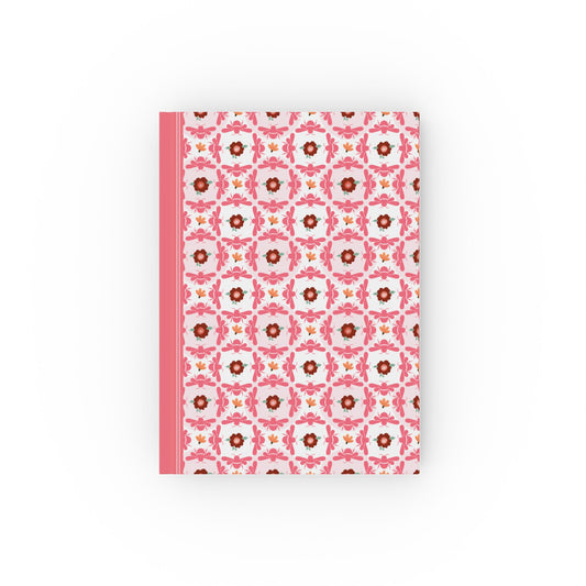 Hardcover Notebook Pink Bees & Floral Pattern - Ruled, Graph or blank