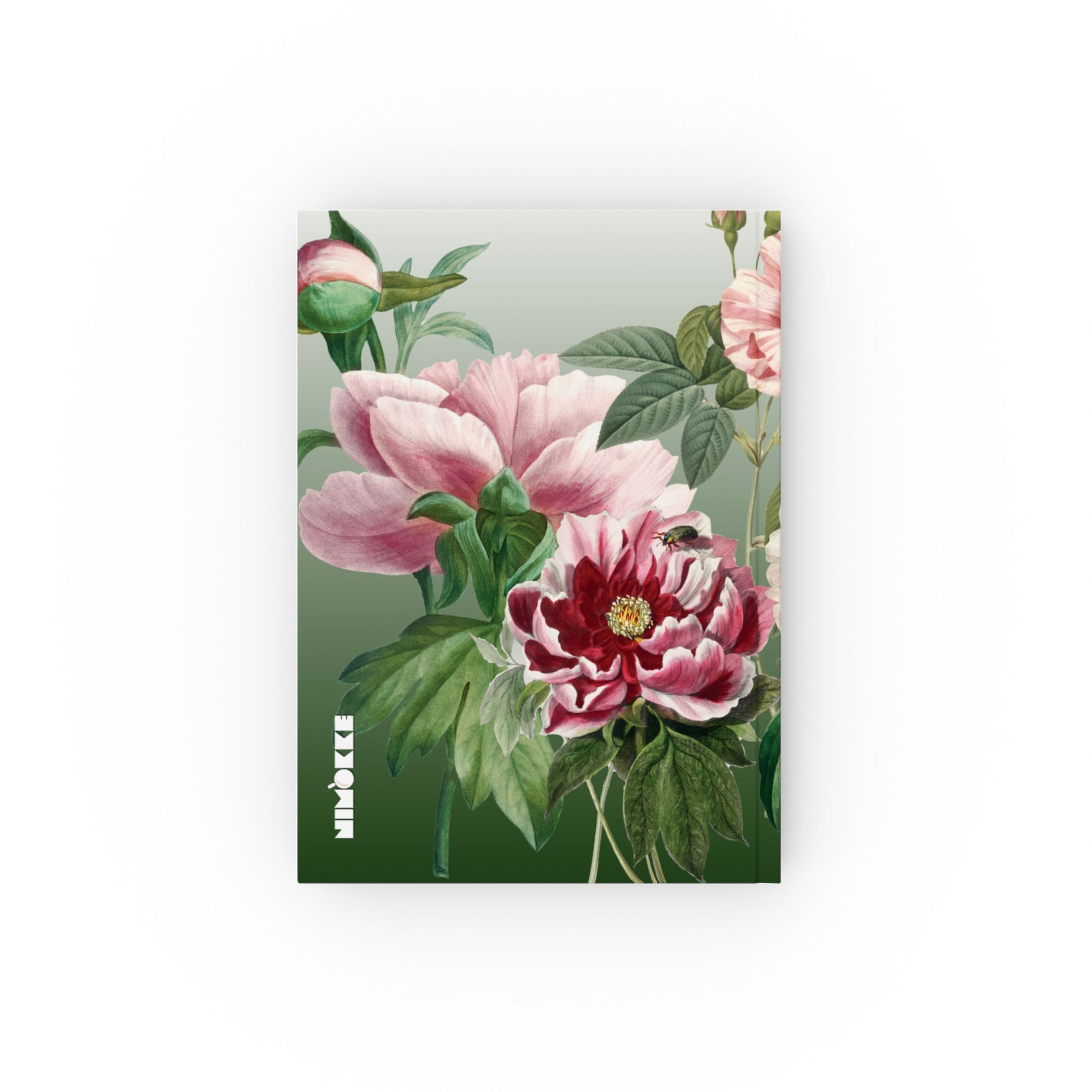 Floral notebook with pink and red flowers on a green background