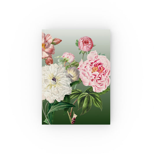Floral design Notebook with pink and white flowers on a green background