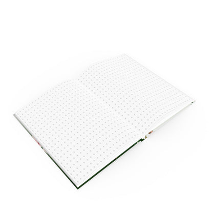 Open Floral notebook with grid pattern on a white background