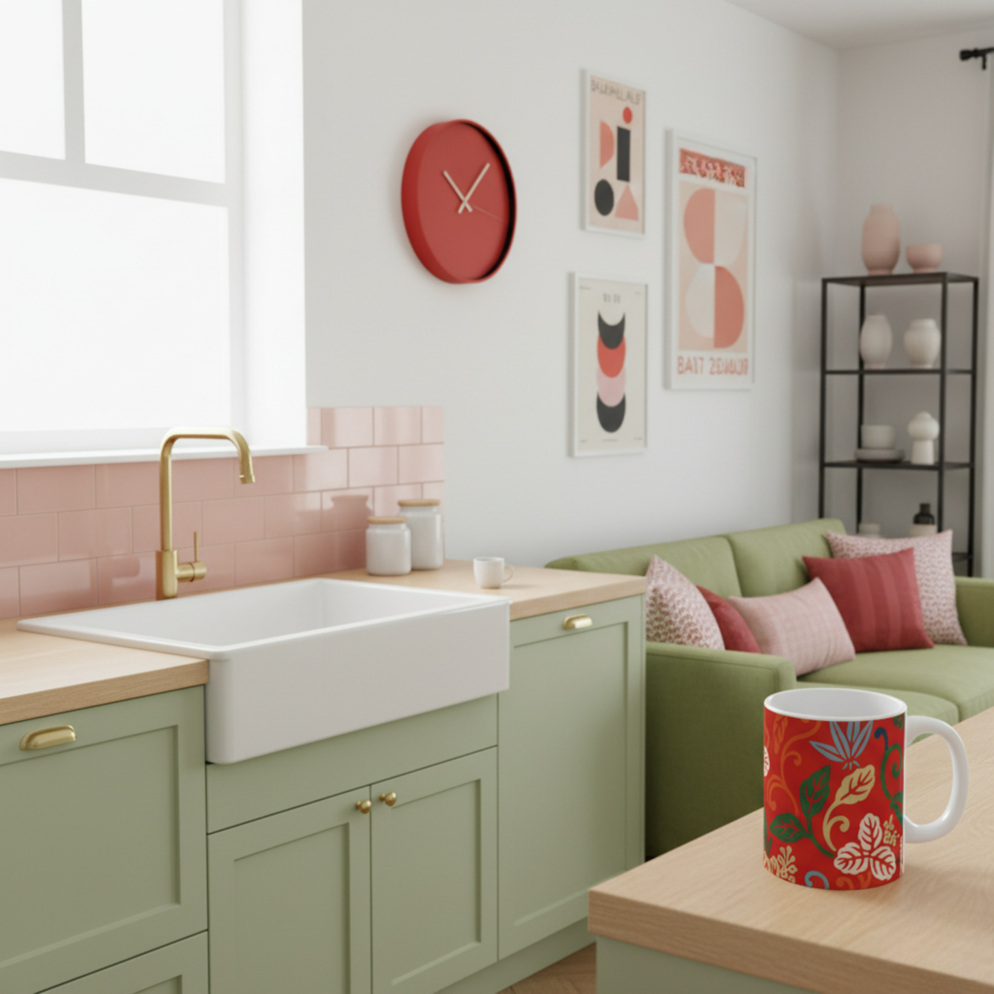 Rote Kaffeetasse aus Keramik mit traditionellem japanischen Muster