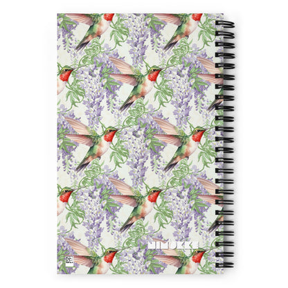 Spiral Notebook with Wisteria and Hummingbirds