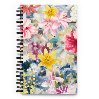 Spiral Notebook with watercolour flowers and dotted pages