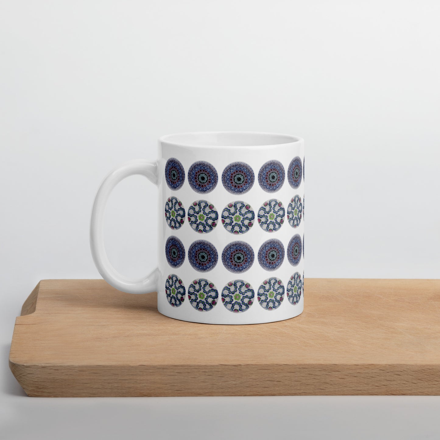 Blue Polka Dot Floral Ceramic Mug