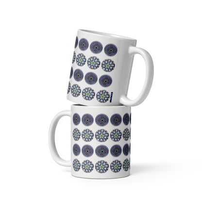 Blue Polka Dot Floral Ceramic Mug