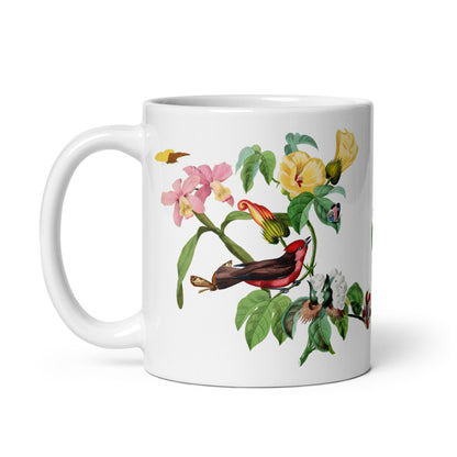 Mug Flycatcher Bird and Parakeet 11oz Handle on left