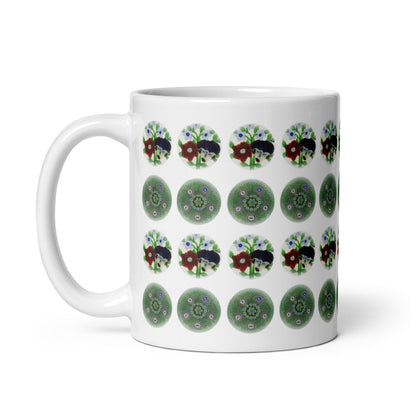 Green Floral Polka Dots Mug Handle on left