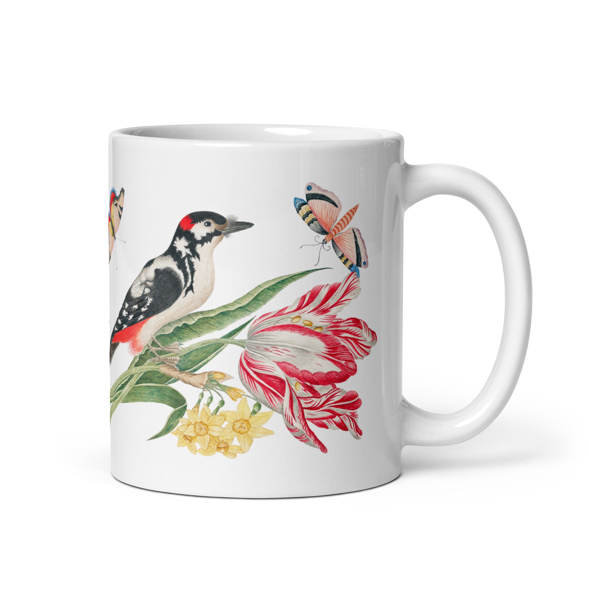 Mug Mottled Bird on Tulip 11oz Handle on right