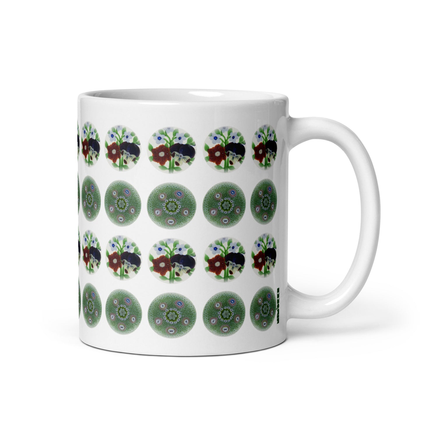 Green Floral Polka Dots Mug 11 oz Handle on right