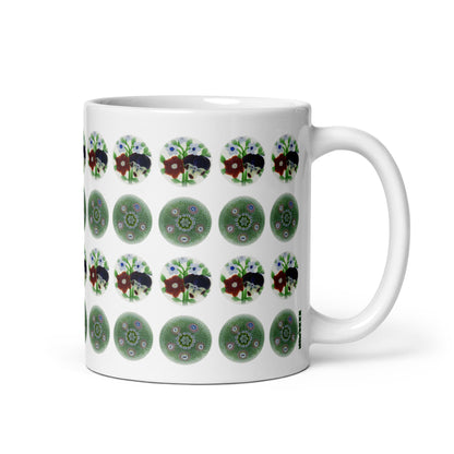 Green Floral Polka Dots Mug 11 oz Handle on right