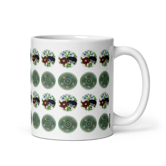 Green Floral Polka Dots Mug 11 oz Handle on right