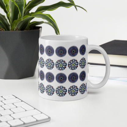 Blue Polka Dot Floral Ceramic Mug